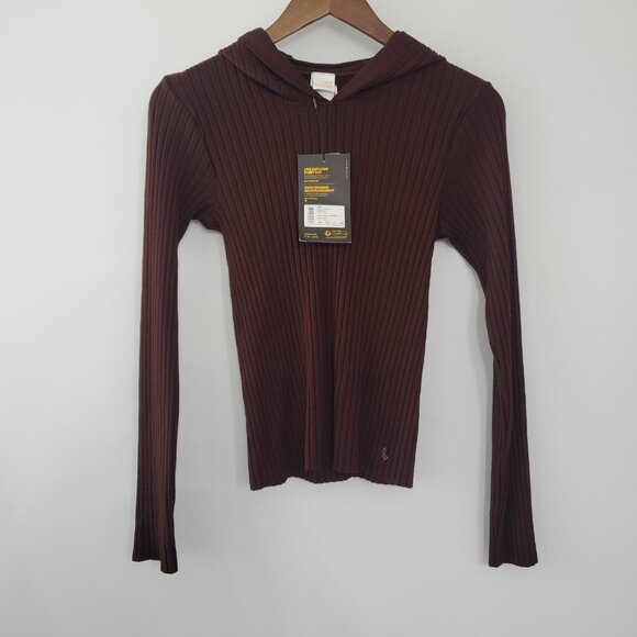 Lole Womens Brown Aire Hooded Pullover Top Size M Athlesure Lightweight Ribbed - Picture 1 of 10